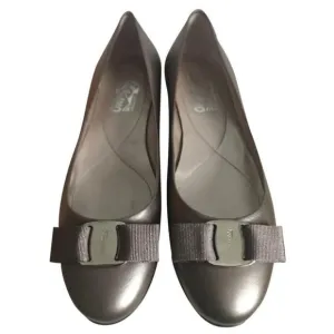 Salvatore Ferragamo Varina Bronze Logo Ballet Flats