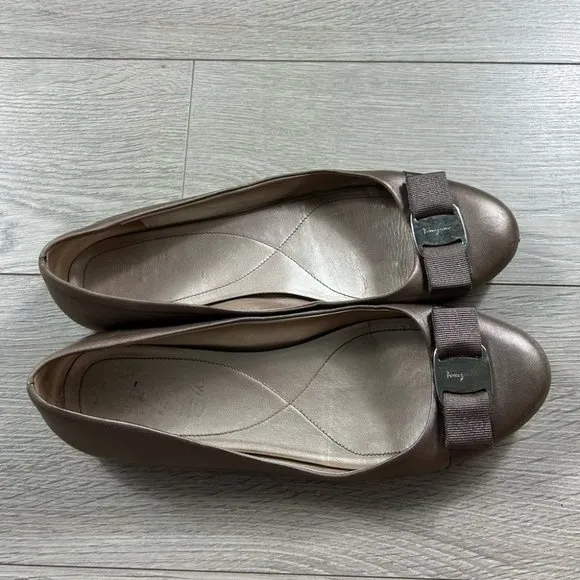 Salvatore Ferragamo Varina Bronze Logo Ballet Flats