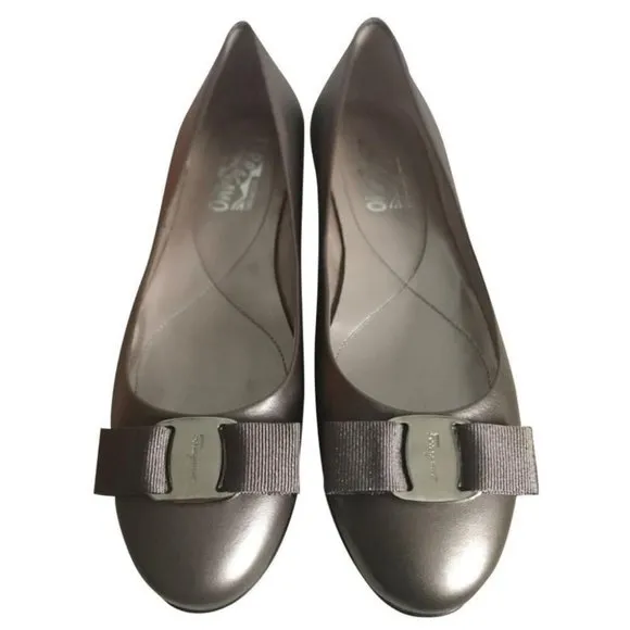 Salvatore Ferragamo Varina Bronze Logo Ballet Flats