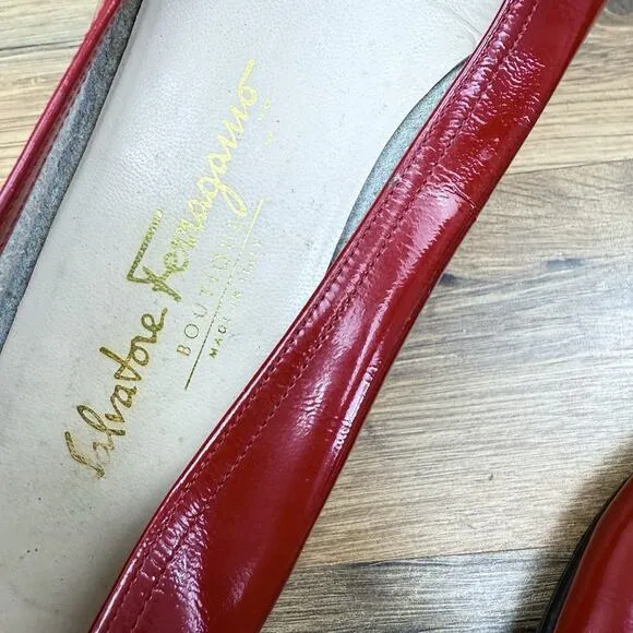 Salvatore Ferragamo Women Flats size 7 Red Patent Leather and Leather B64
