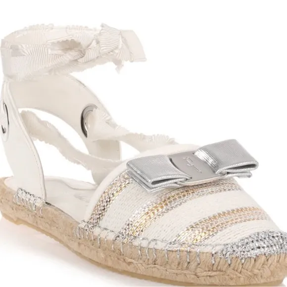 Salvatore Ferragamo Women's Cream and Silver Flats