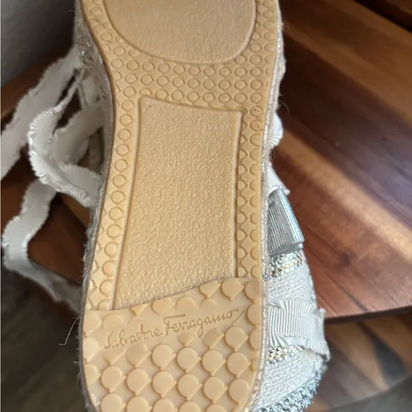 Salvatore Ferragamo Women's Cream and Silver Flats