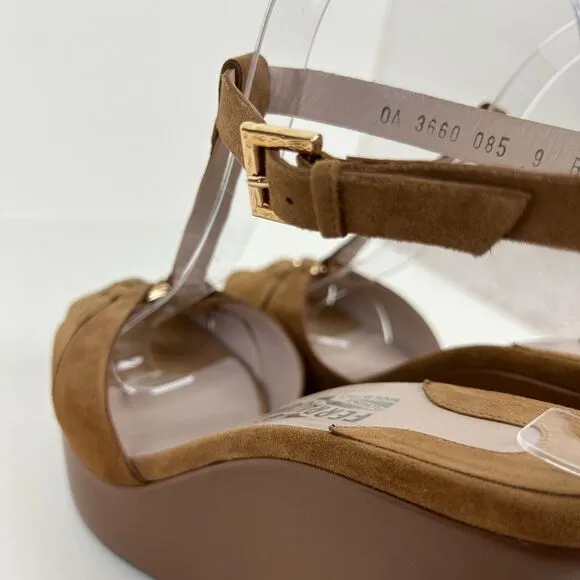 Salvatore Ferragamo Womens Shoes Size 9 Brown Sandals Wedges Strappy Ladies