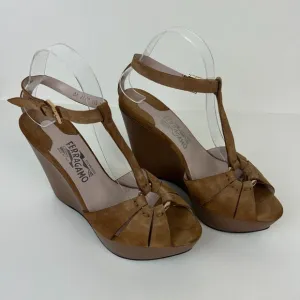 Salvatore Ferragamo Womens Shoes Size 9 Brown Sandals Wedges Strappy Ladies