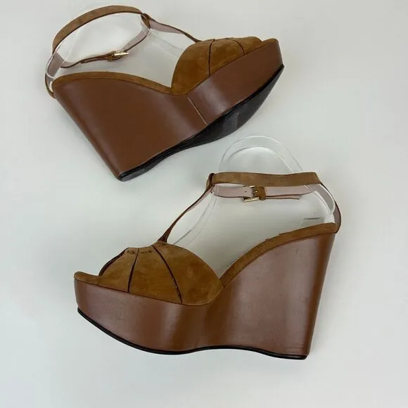 Salvatore Ferragamo Womens Shoes Size 9 Brown Sandals Wedges Strappy Ladies
