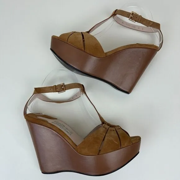 Salvatore Ferragamo Womens Shoes Size 9 Brown Sandals Wedges Strappy Ladies