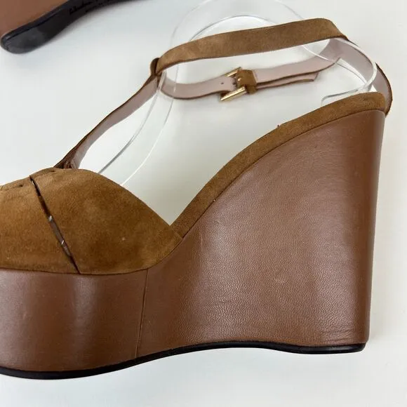 Salvatore Ferragamo Womens Shoes Size 9 Brown Sandals Wedges Strappy Ladies