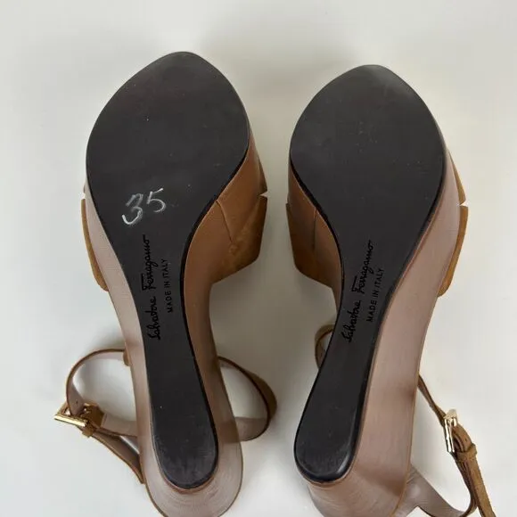 Salvatore Ferragamo Womens Shoes Size 9 Brown Sandals Wedges Strappy Ladies
