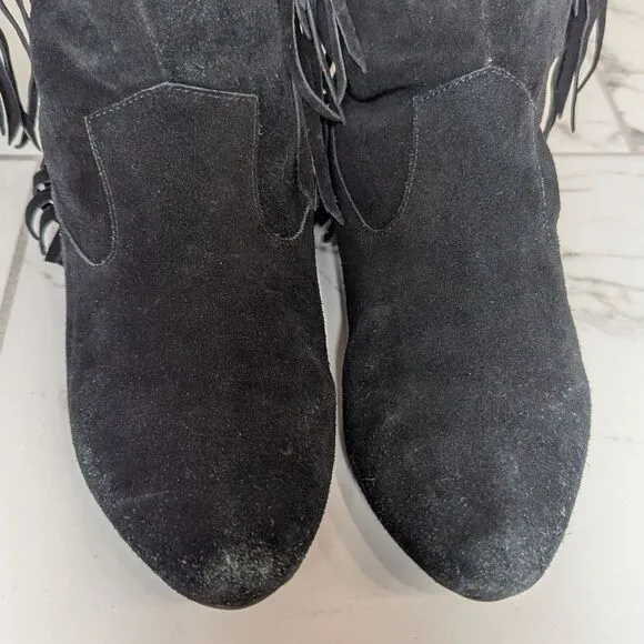 Sam Edelman Black Leather Suede Utah Fringe Bohemian Boho Festival Boots 6 M