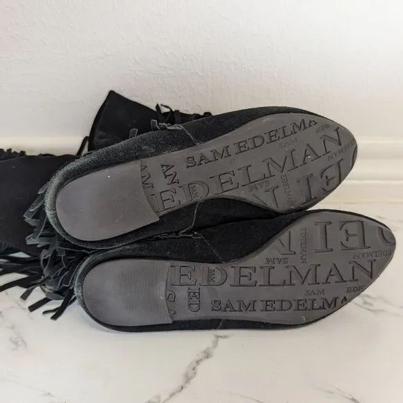 Sam Edelman Black Leather Suede Utah Fringe Bohemian Boho Festival Boots 6 M