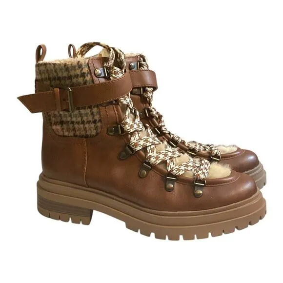 Sam Edelman Boots Women's 7.5M Brown Gretchen Circus Combat Lace Up Plaid Zip
