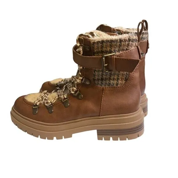 Sam Edelman Boots Women's 7.5M Brown Gretchen Circus Combat Lace Up Plaid Zip