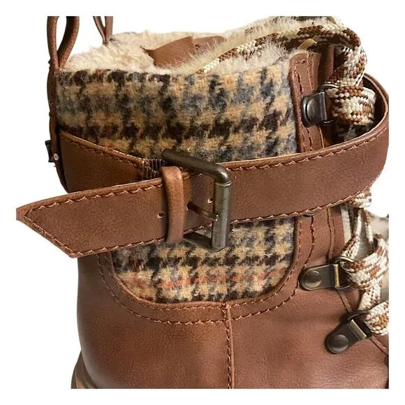 Sam Edelman Boots Women's 7.5M Brown Gretchen Circus Combat Lace Up Plaid Zip