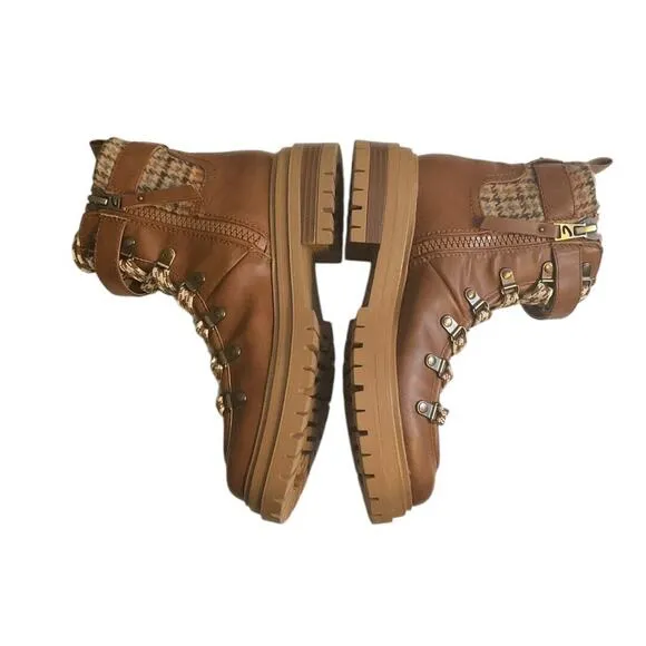 Sam Edelman Boots Women's 7.5M Brown Gretchen Circus Combat Lace Up Plaid Zip