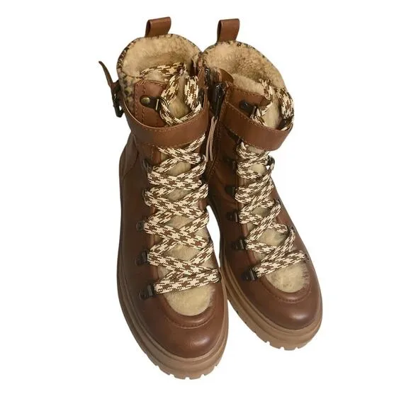 Sam Edelman Boots Women's 7.5M Brown Gretchen Circus Combat Lace Up Plaid Zip