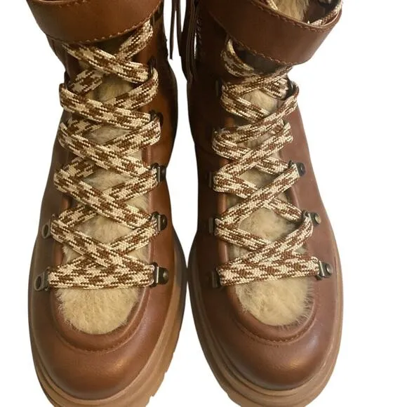 Sam Edelman Boots Women's 7.5M Brown Gretchen Circus Combat Lace Up Plaid Zip