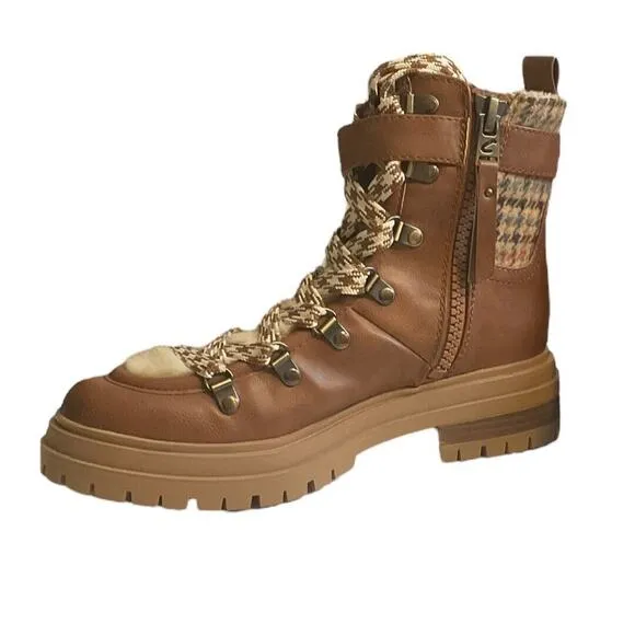 Sam Edelman Boots Women's 7.5M Brown Gretchen Circus Combat Lace Up Plaid Zip