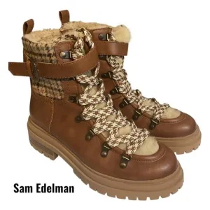 Sam Edelman Boots Women's 7.5M Brown Gretchen Circus Combat Lace Up Plaid Zip