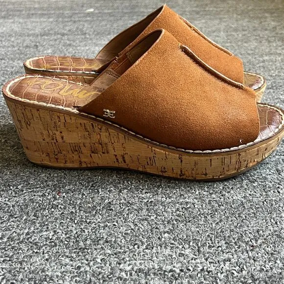 Sam Edelman Brown Suede Ranger Cork Platform Wedges Size 8