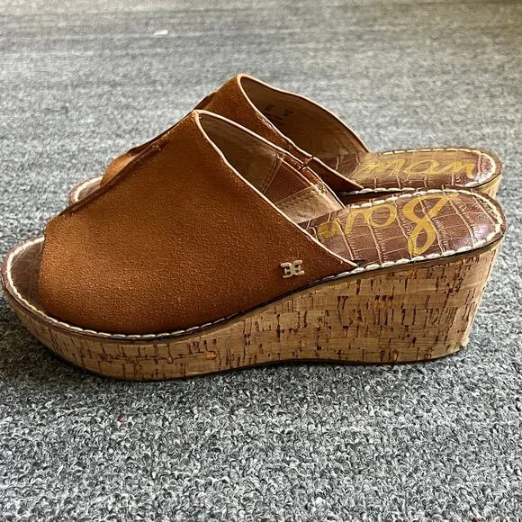 Sam Edelman Brown Suede Ranger Cork Platform Wedges Size 8