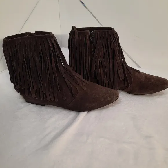 Sam Edelman Brown Ursula Suede Flat Boot Fringe Detail 8 US