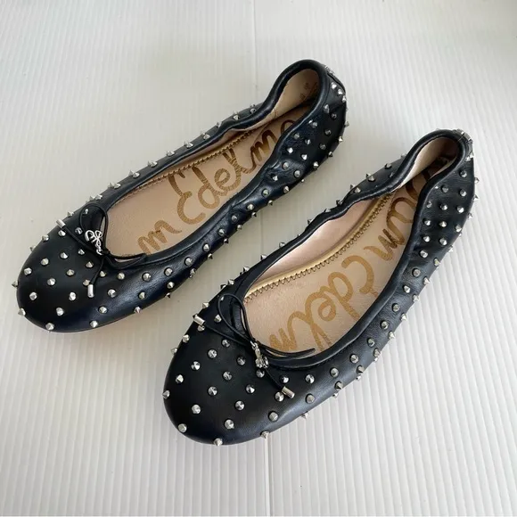 Sam Edelman Fanley Studded Leather Ballet Flats Black Silver