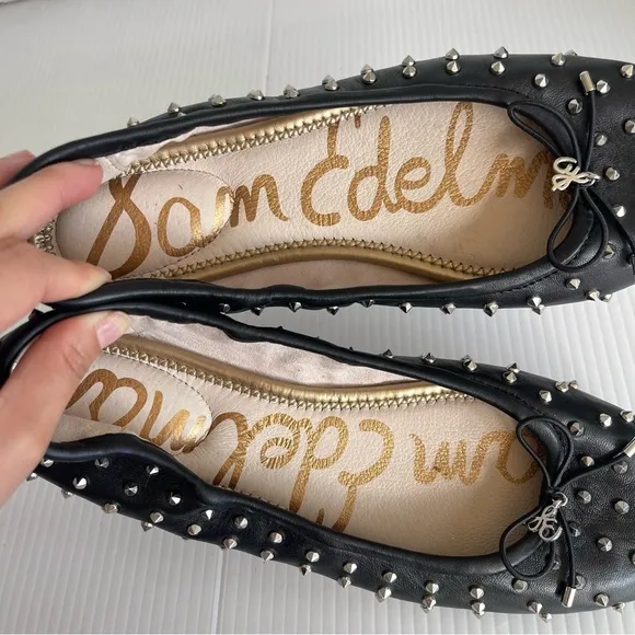 Sam Edelman Fanley Studded Leather Ballet Flats Black Silver