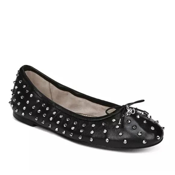 Sam Edelman Fanley Studded Leather Ballet Flats Black Silver
