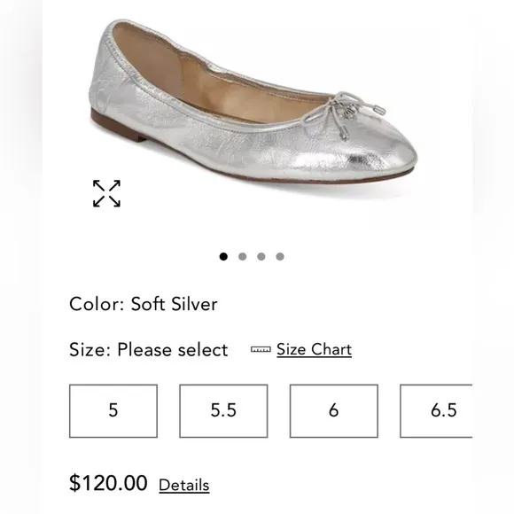 Sam Edelman Felicia silver ballet flats, size 9