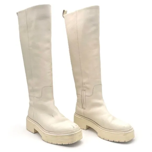 Sam Edelman Larina Boot Ivory Cream Leather Tall Lug Sole Boots Women’s Size 7.5
