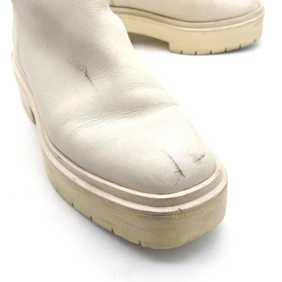 Sam Edelman Larina Boot Ivory Cream Leather Tall Lug Sole Boots Women’s Size 7.5