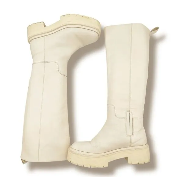 Sam Edelman Larina Boot Ivory Cream Leather Tall Lug Sole Boots Women’s Size 7.5