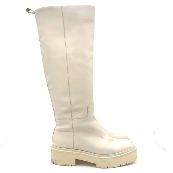 Sam Edelman Larina Boot Ivory Cream Leather Tall Lug Sole Boots Women’s Size 7.5