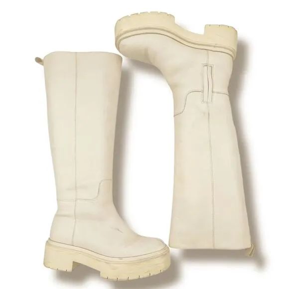Sam Edelman Larina Boot Ivory Cream Leather Tall Lug Sole Boots Women’s Size 7.5