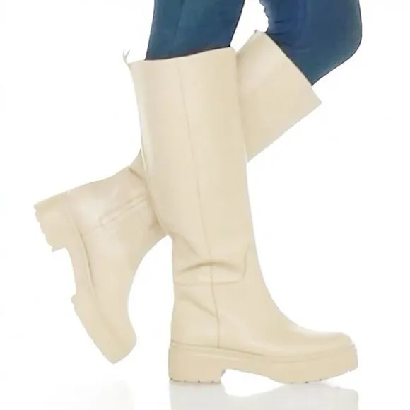 Sam Edelman Larina Boot Ivory Cream Leather Tall Lug Sole Boots Women’s Size 7.5