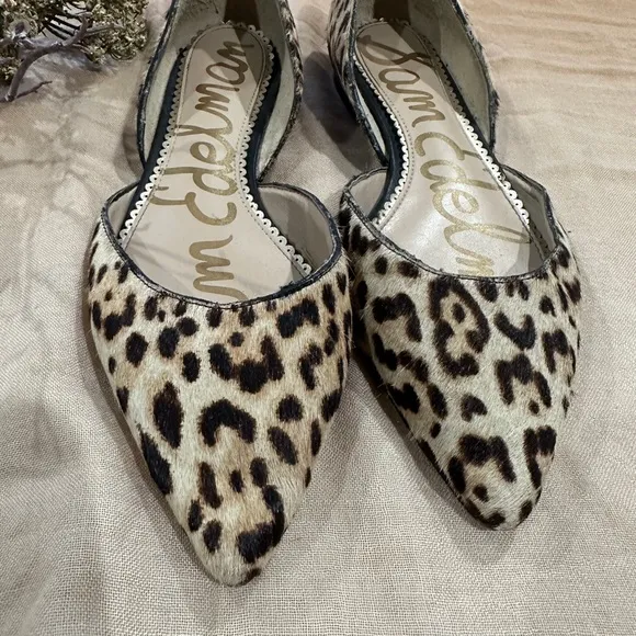 Sam Edelman Leather Loafer Flats Women Size 6 Animal Print Calf Hair Leopard.