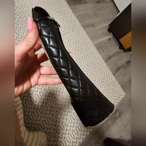 SAM EDELMAN quilted black leather flats with lace bow. Used size 5