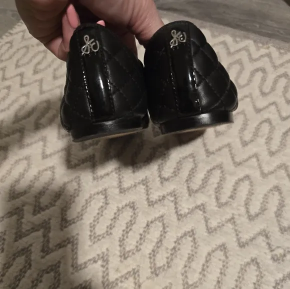 SAM EDELMAN quilted black leather flats with lace bow. Used size 5
