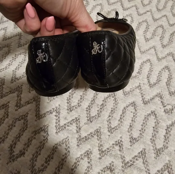 SAM EDELMAN quilted black leather flats with lace bow. Used size 5