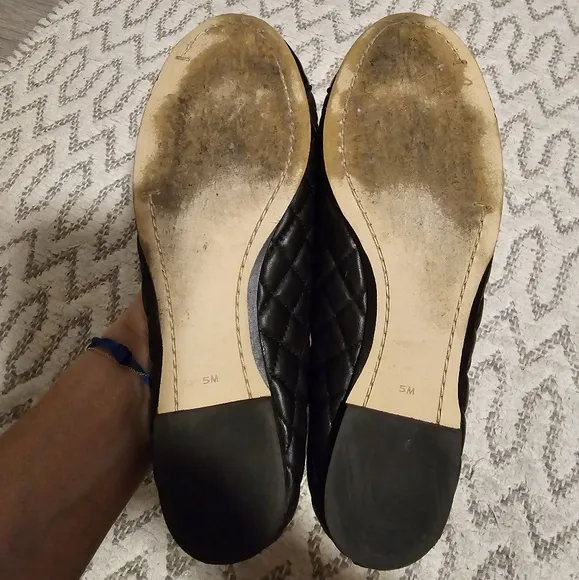 SAM EDELMAN quilted black leather flats with lace bow. Used size 5