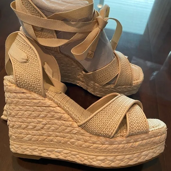 Sam Edelman Vaughn Open Toe Wedges Tan size 9.5