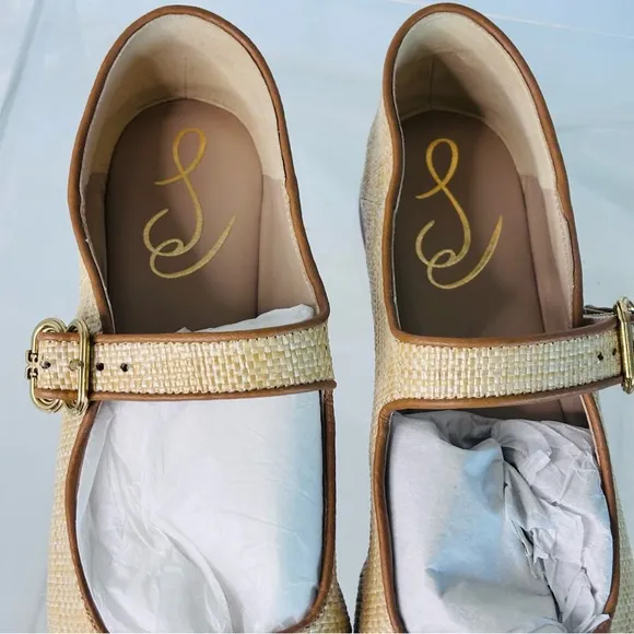 Sam EdelmanWomen's Michaela Mary Jane Flats Bleached Beachwood Weave Size 9