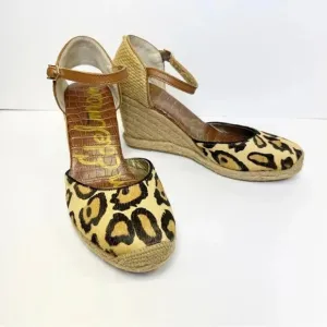 Sam Edelman Harmony Leopard Print Calf Hair Espadrille Wedges Size 9