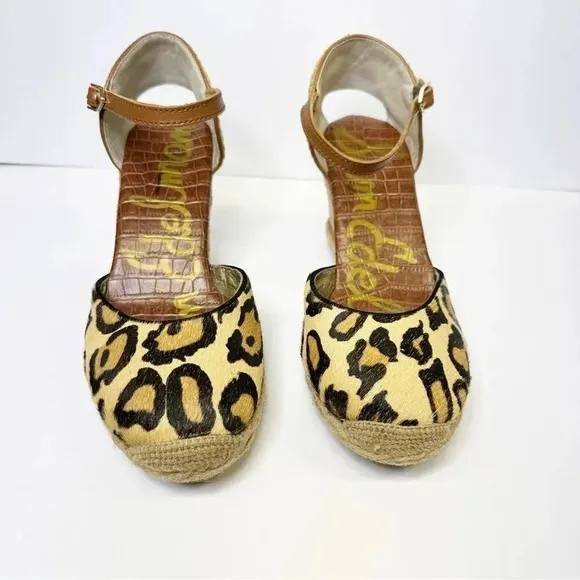 Sam Edelman Harmony Leopard Print Calf Hair Espadrille Wedges Size 9
