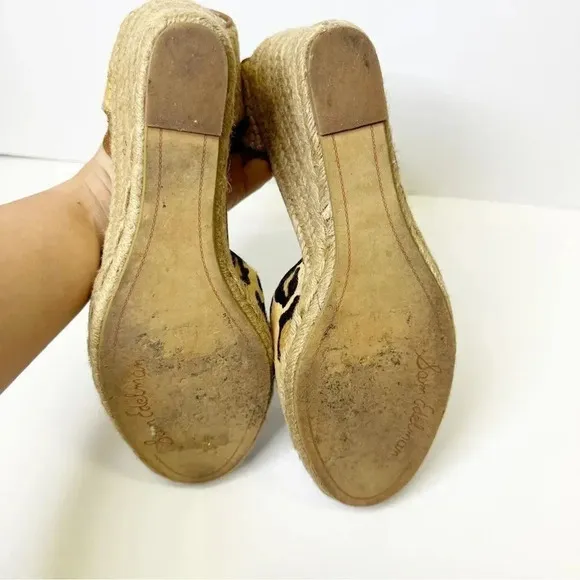 Sam Edelman Harmony Leopard Print Calf Hair Espadrille Wedges Size 9