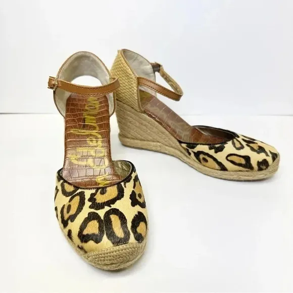 Sam Edelman Harmony Leopard Print Calf Hair Espadrille Wedges Size 9