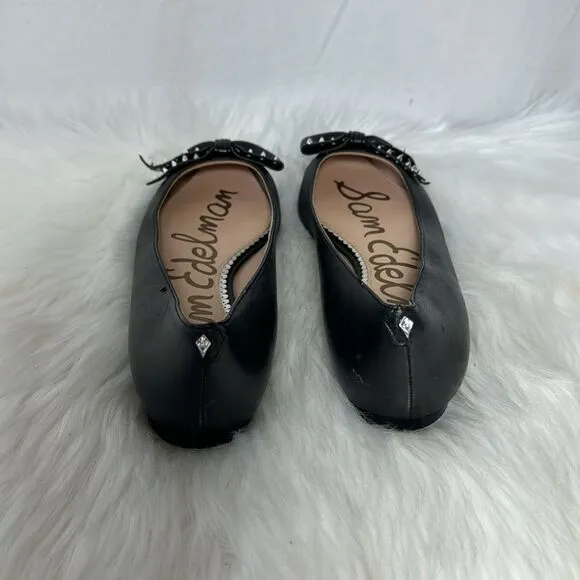 Sam Edelman Raisa Black Leather Studded Bow Trim Flats Sz 7
