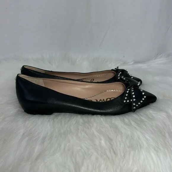 Sam Edelman Raisa Black Leather Studded Bow Trim Flats Sz 7