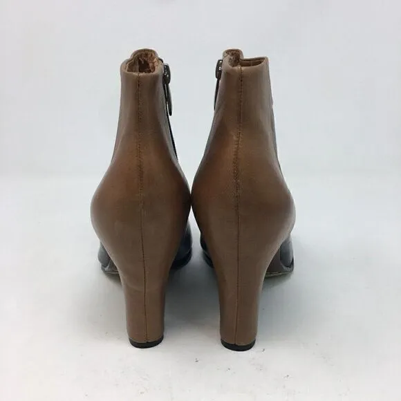 Sam Edelman Women's Boots Brown Black Size 7.5 Color Block Heeled Zipper Ankle
