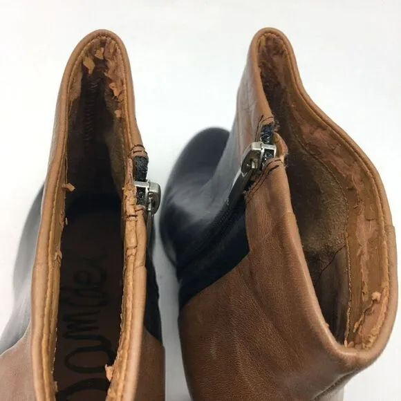 Sam Edelman Women's Boots Brown Black Size 7.5 Color Block Heeled Zipper Ankle